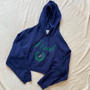 Victoria’s Secret PINK Navy Cropped Hoodie with Green Script 💙